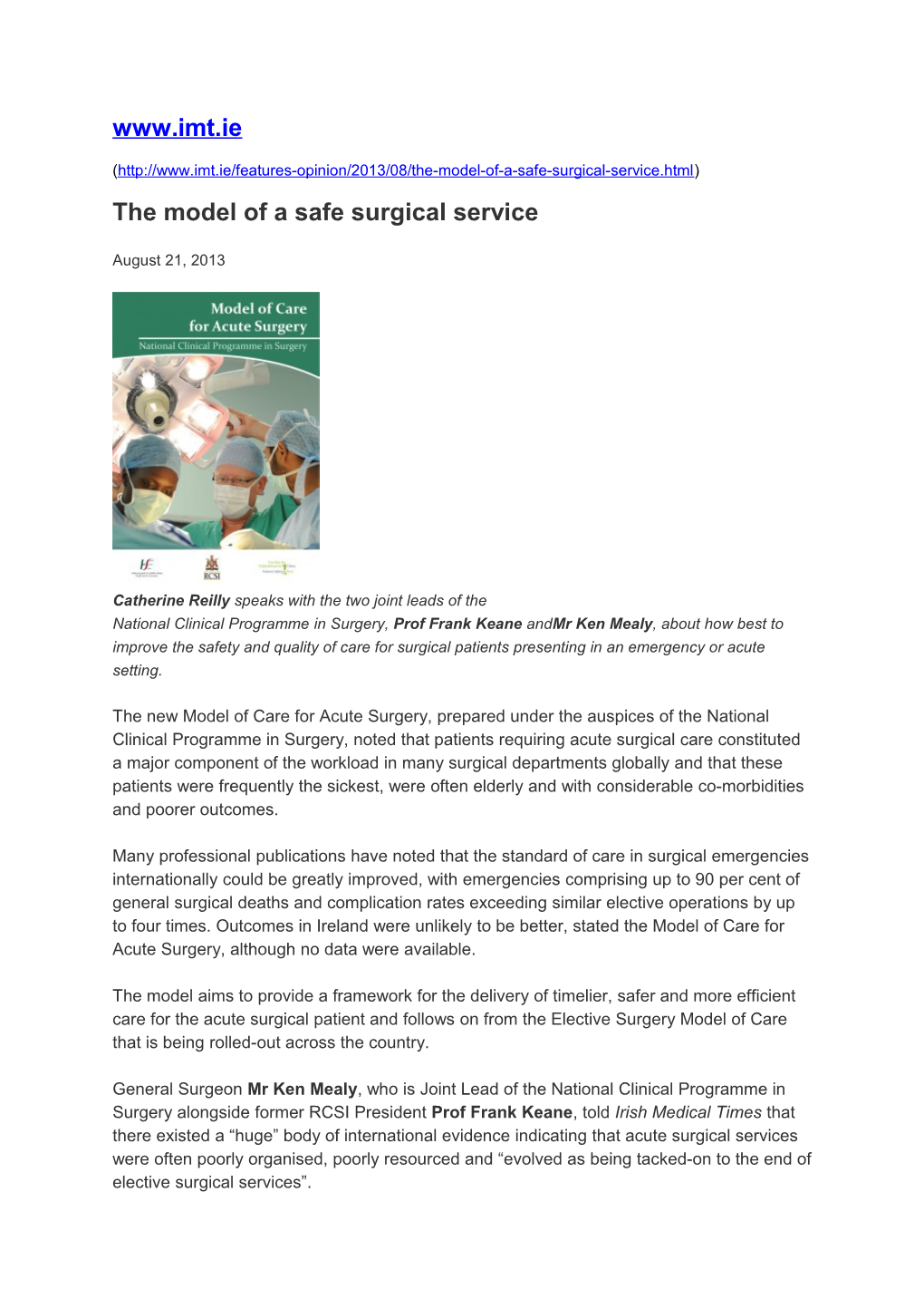 The Model of a Safe Surgical Service