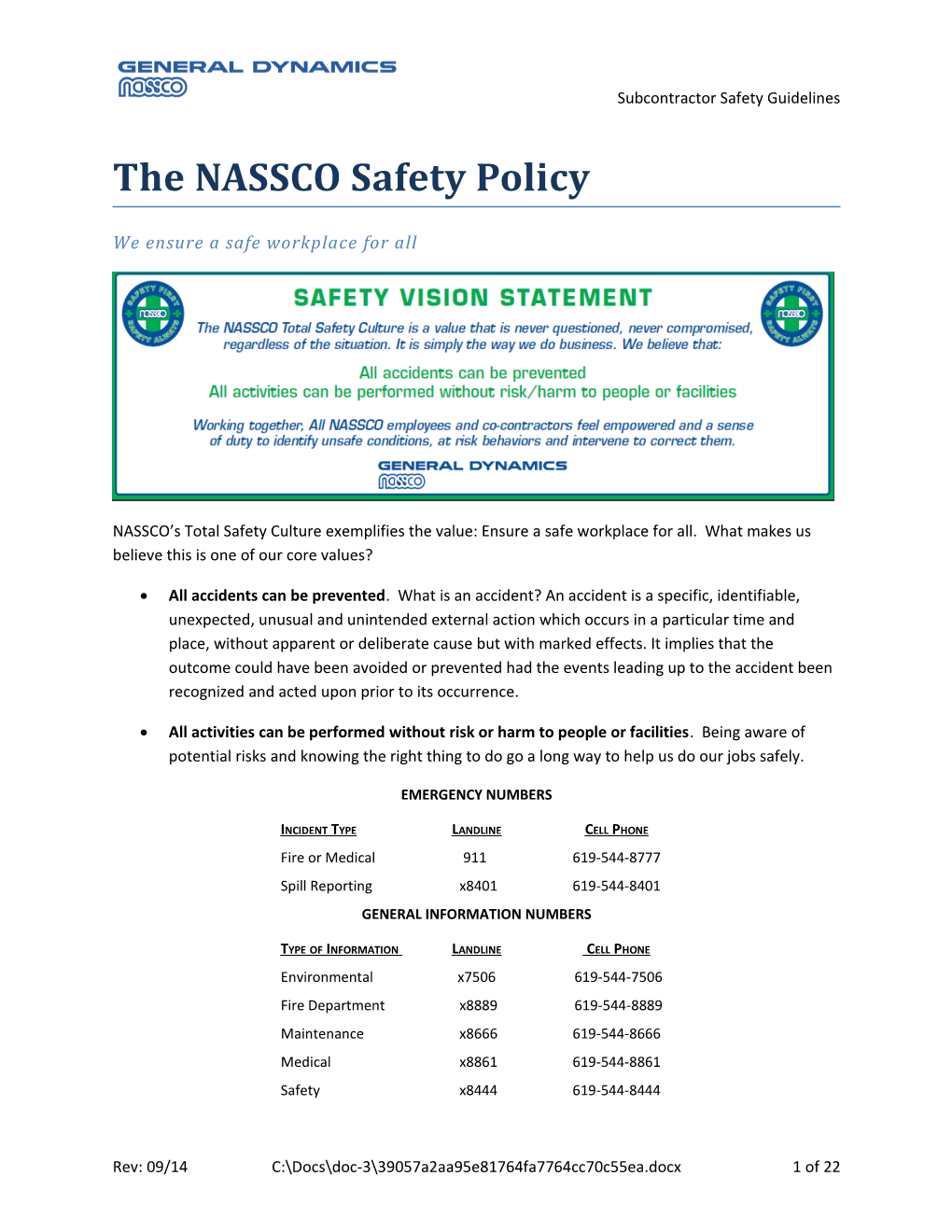 The NASSCO Safety Policy