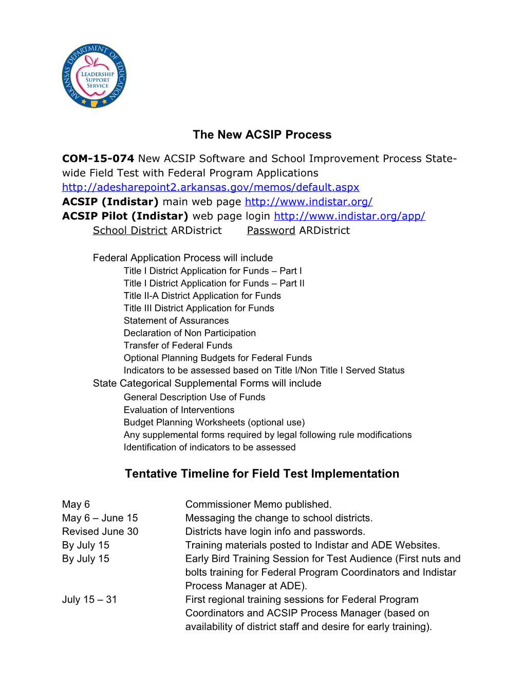 The New ACSIP Process
