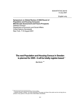 The Next Population and Housing Census in Sweden