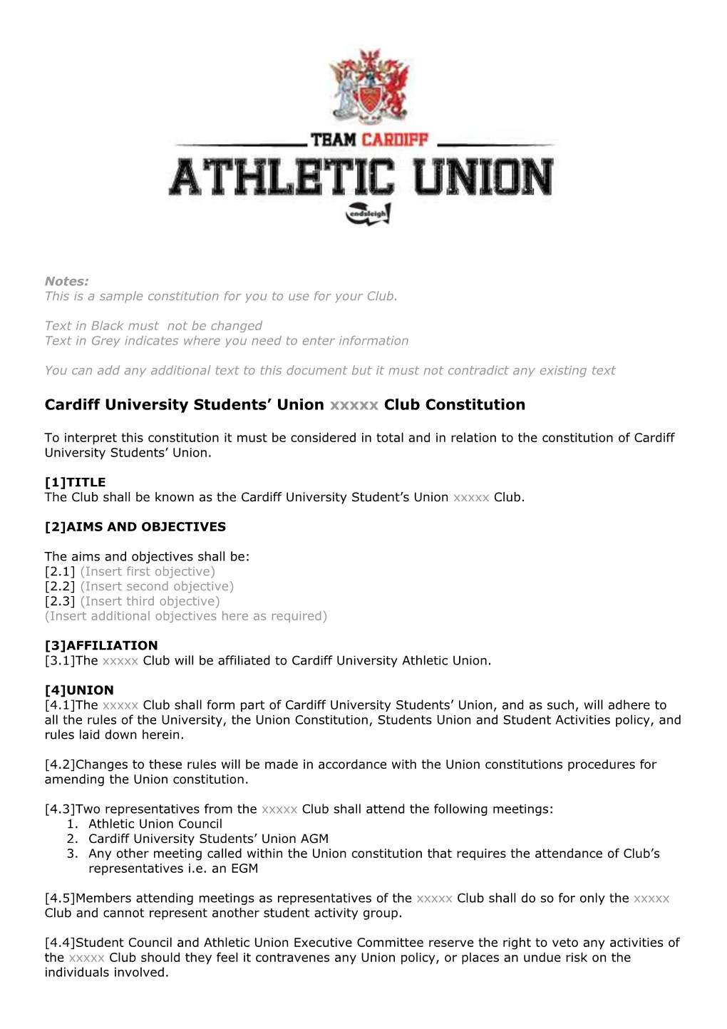 The Nottingham Trent University Union of Students Club Constitution