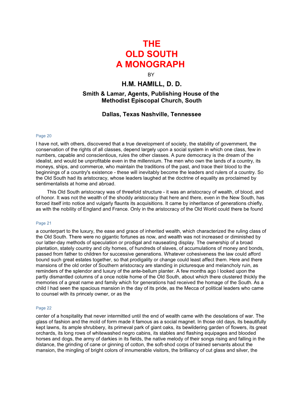 The Old South a Monograph