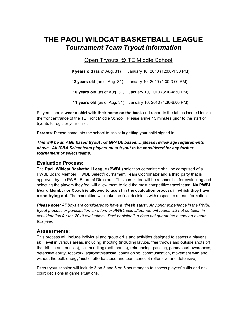 The Paoli Wildcat Basketball League