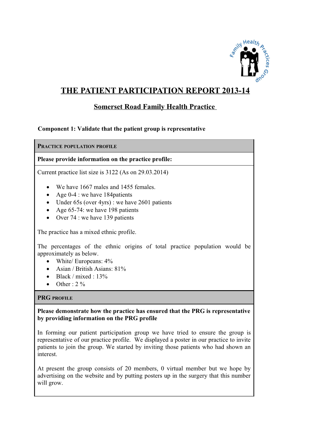 THE Patient Participation Report 2013-14