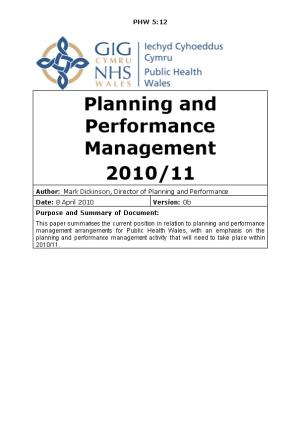 The Planning and Performance Management Arrangements That Impact on Public Health Wales