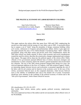 The Political Economy of the 2002 Labour Reform in Colombia