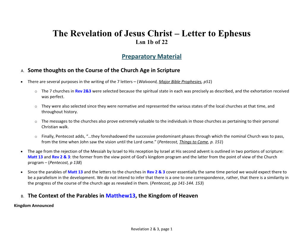The Revelation of Jesus Christ Letter to Ephesus
