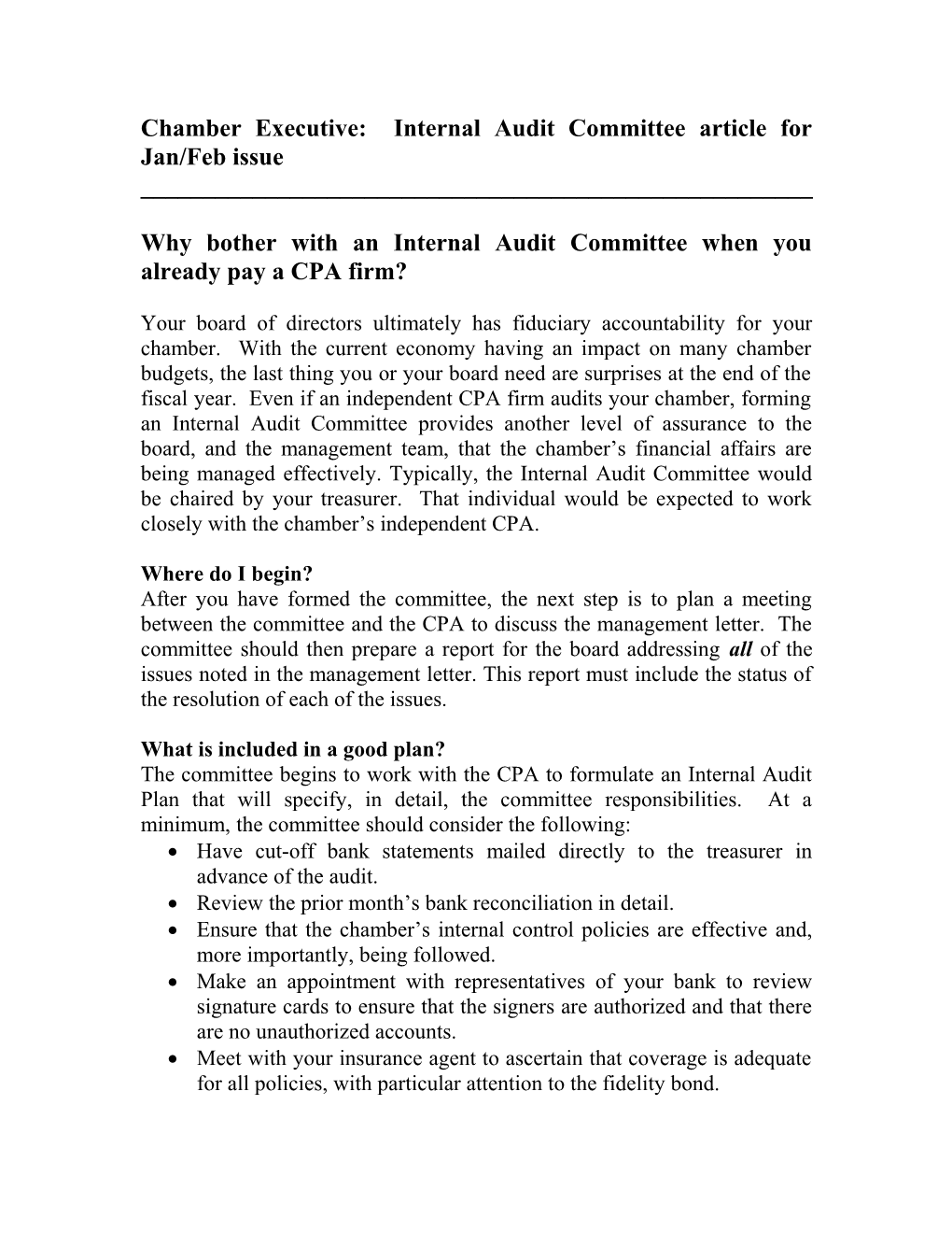 The Role of the Internal Audit Committee