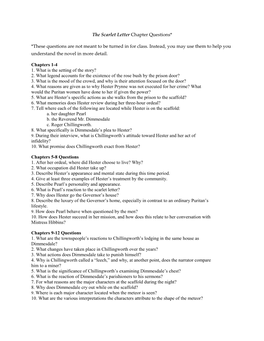 The Scarlet Letter Chapter Questions*