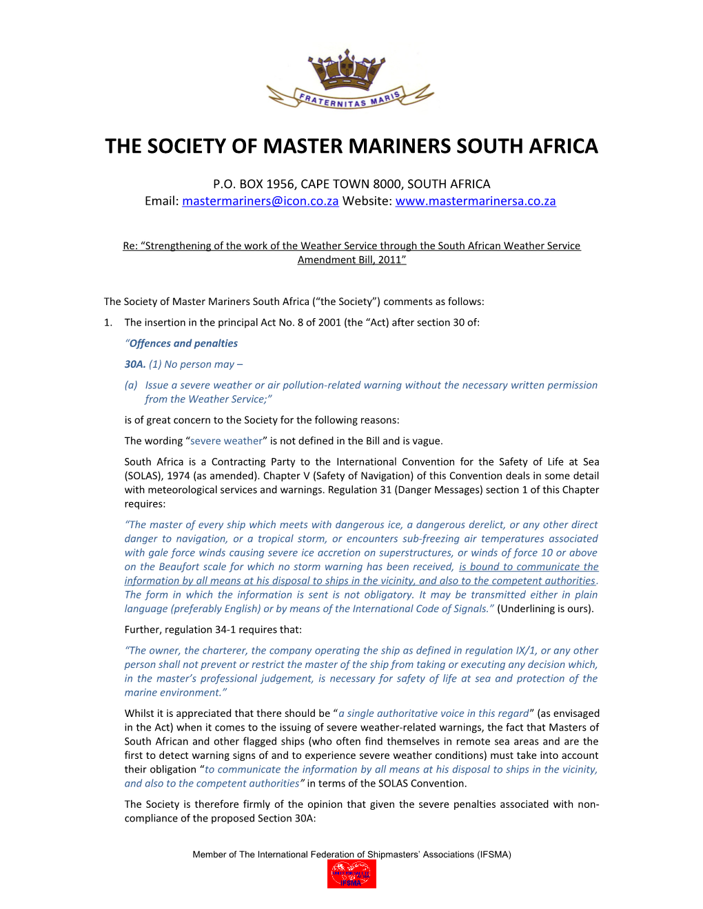 The Society of Master Mariners South Africa