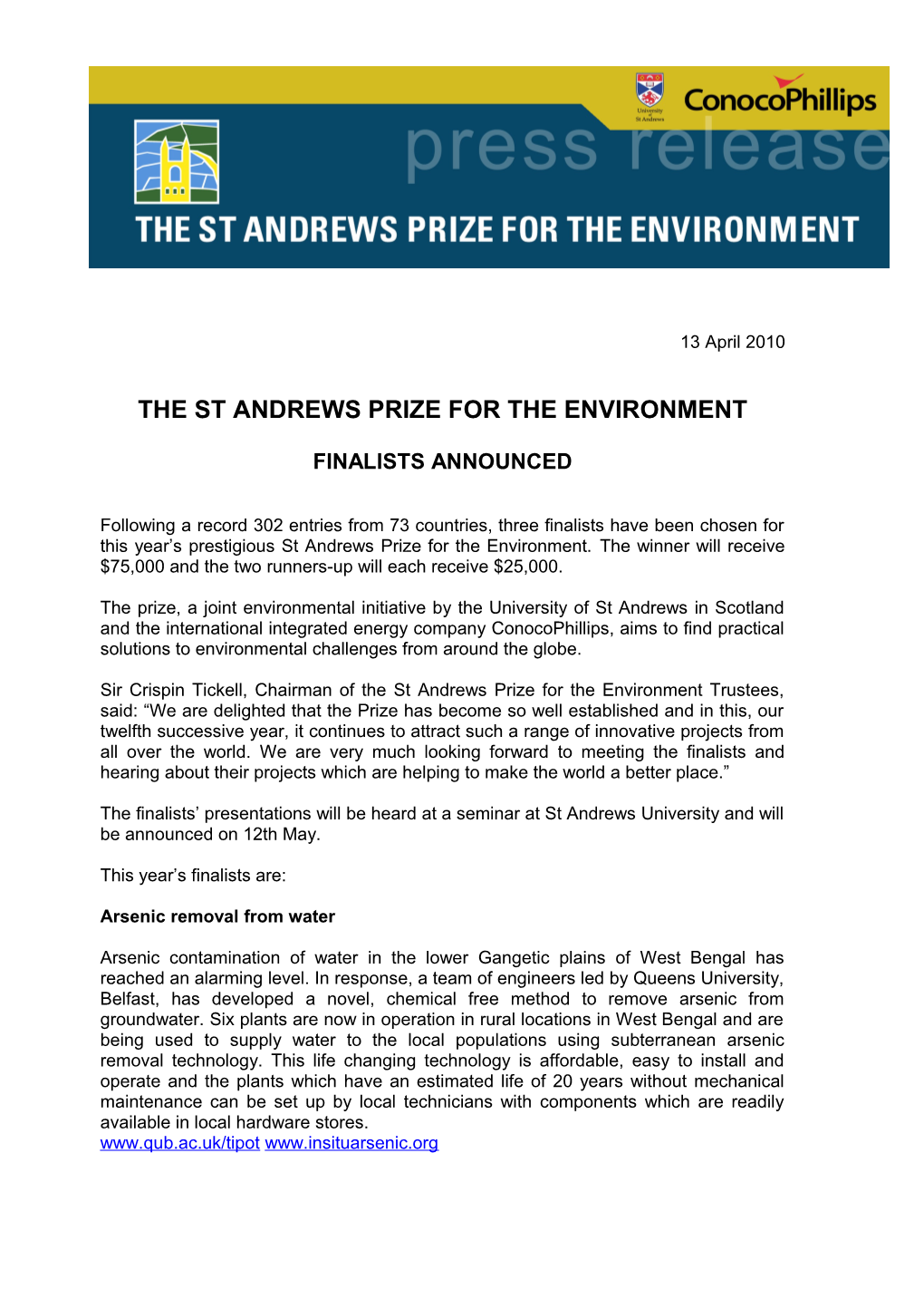 The St Andrews Prize for the Environment