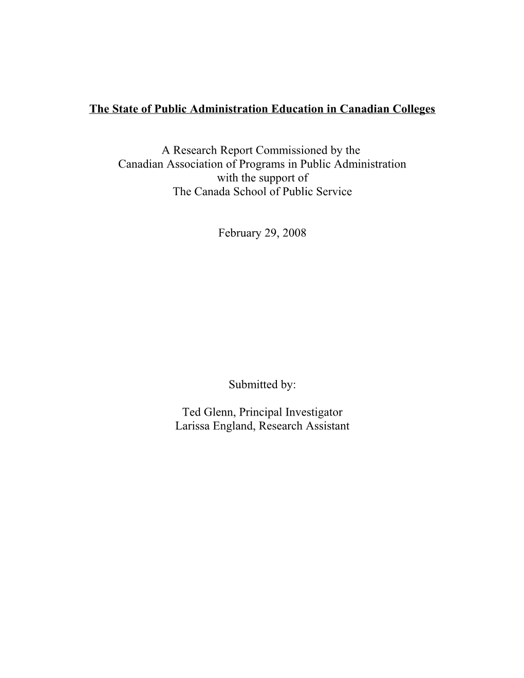 The State of Public Administration Education in Canadian Colleges