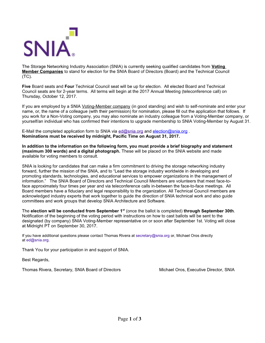 The Storage Networking Industry Association Is Currently Seeking Qualified Candidates From