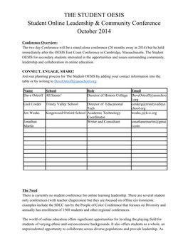 THE STUDENT OESIS - Planning for October, 2014