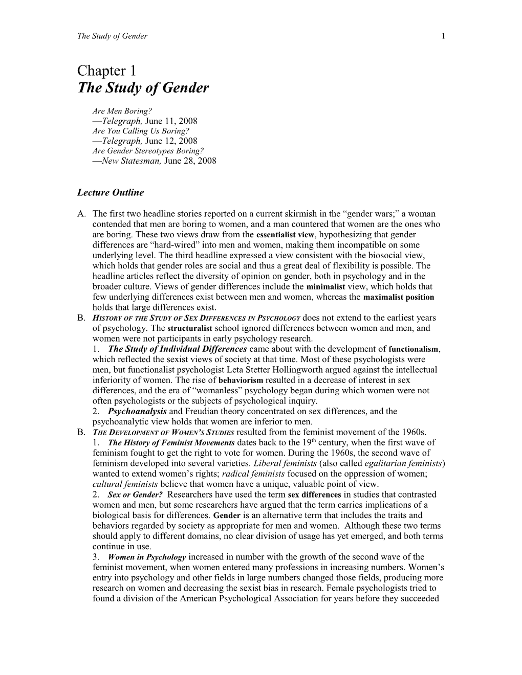 The Study of Gender