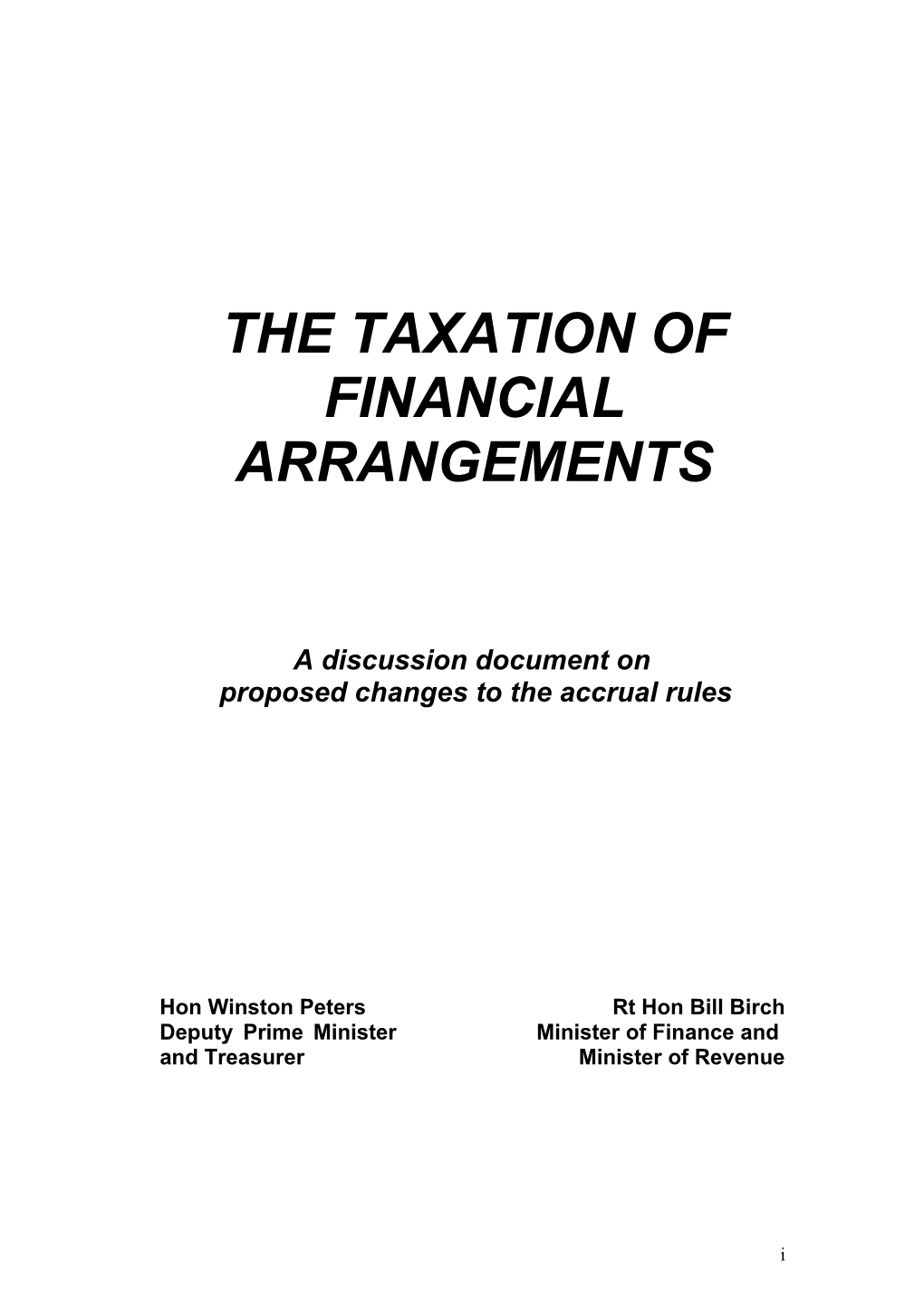 The Taxation of Financial Arrangements