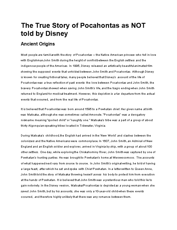 The True Story of Pocahontas As NOT Told by Disney