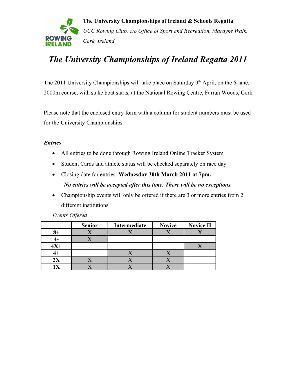 The University Championshipsof Ireland Regatta 2011