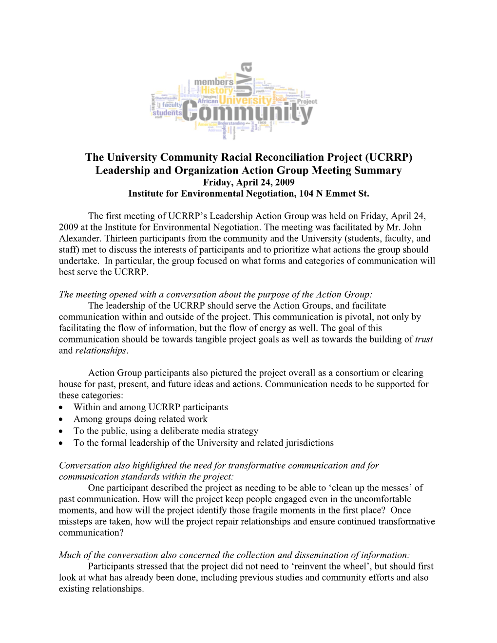 The University Community Racial Reconciliation Project (UCRRP)