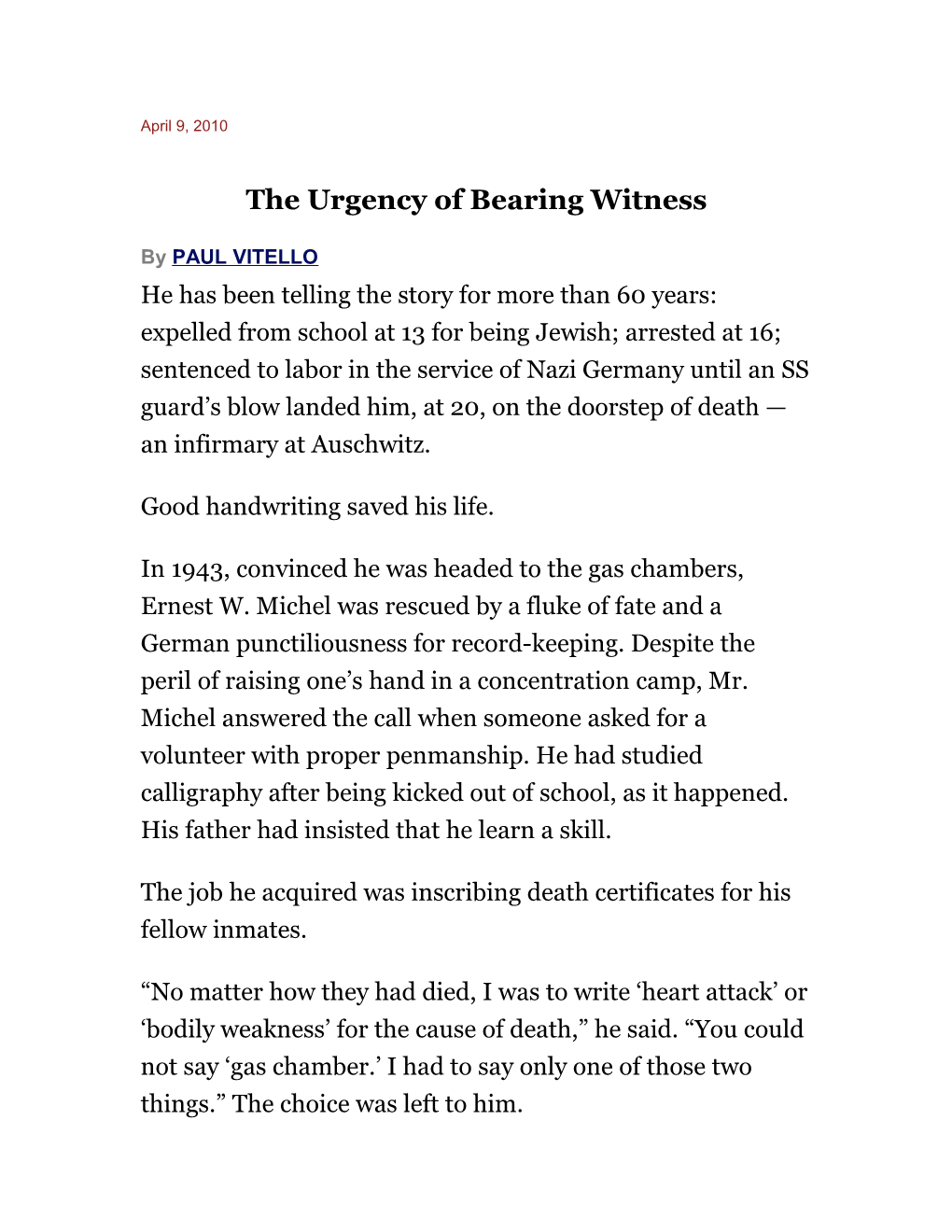 The Urgency of Bearing Witness