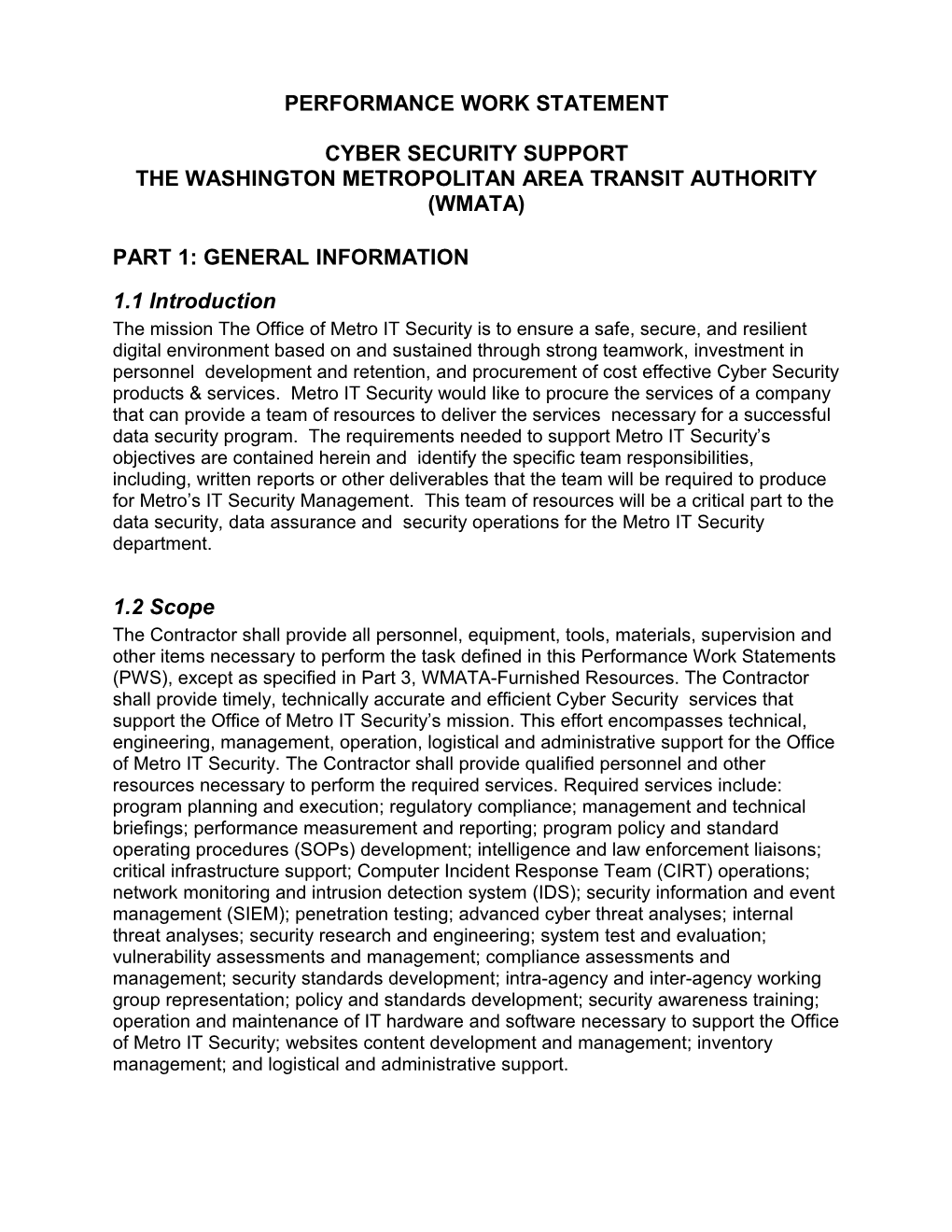The Washington Metropolitan Area Transit Authority (Wmata)