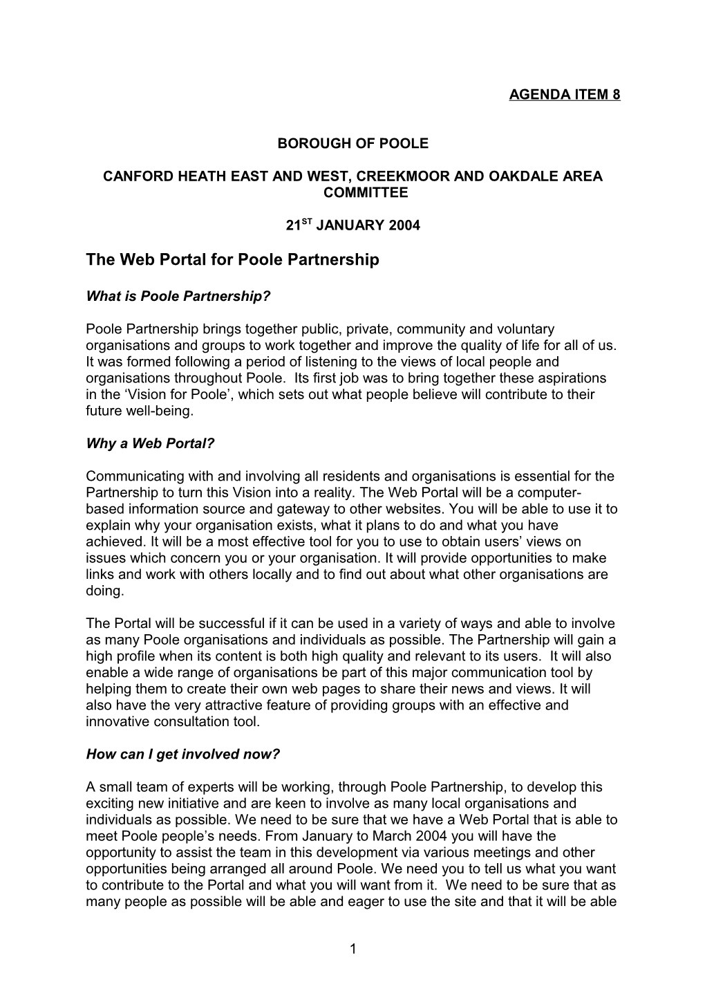 The Web Portal for Poole Partnership