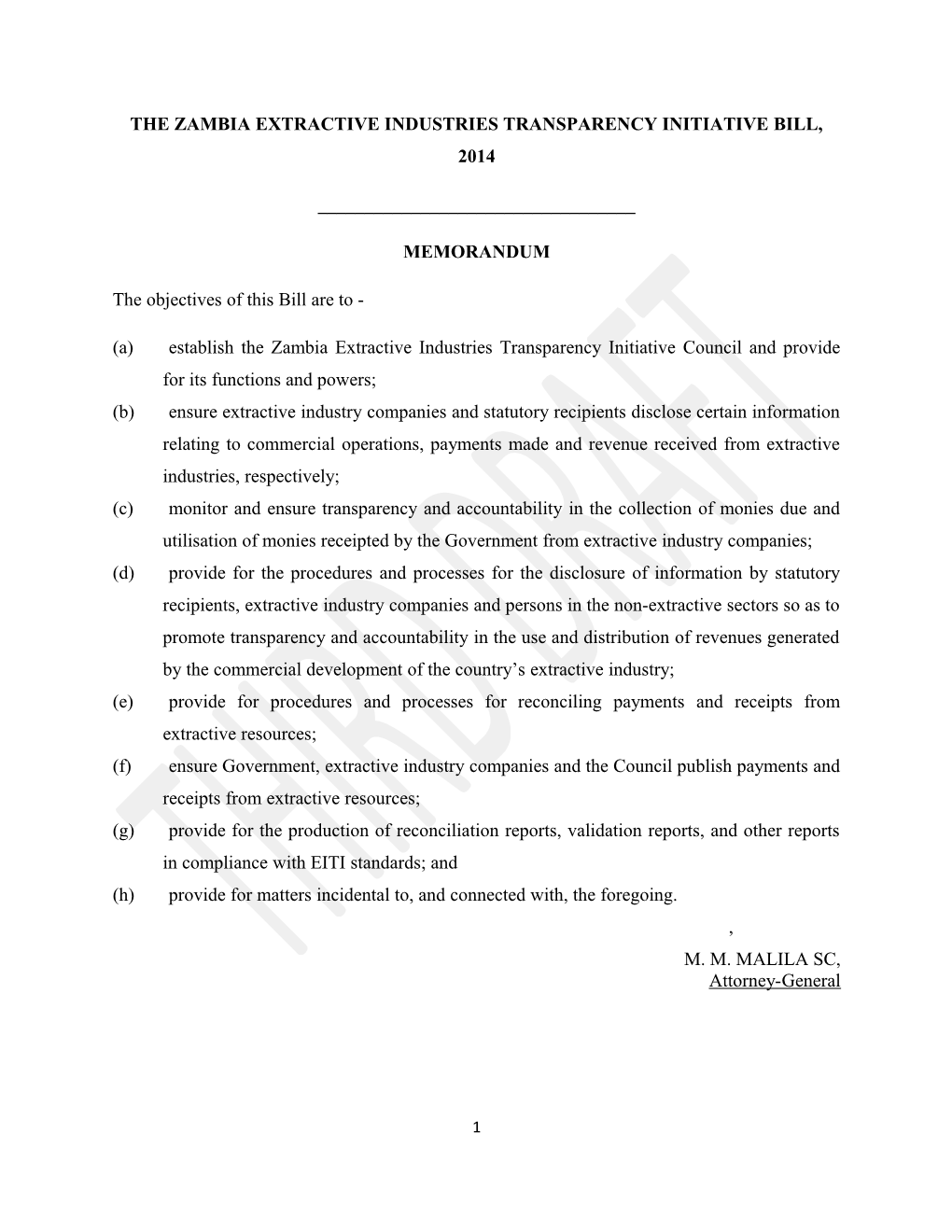 The Zambia Extractive Industries Transparency Initiative Bill, 2014