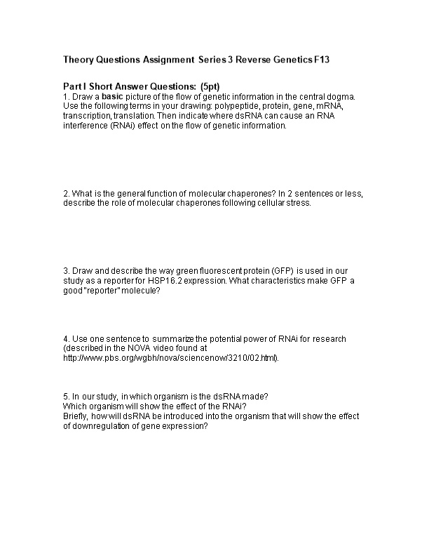 Theory Questions Assignment Series 3 Reverse Genetics F13