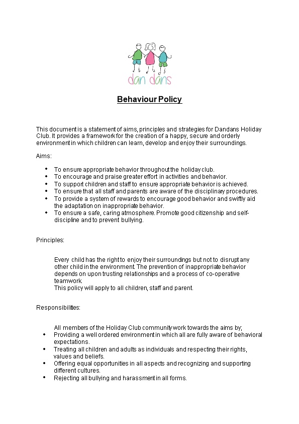 This Document Is a Statement of Aims, Principles and Strategies for Dandans Holiday Club