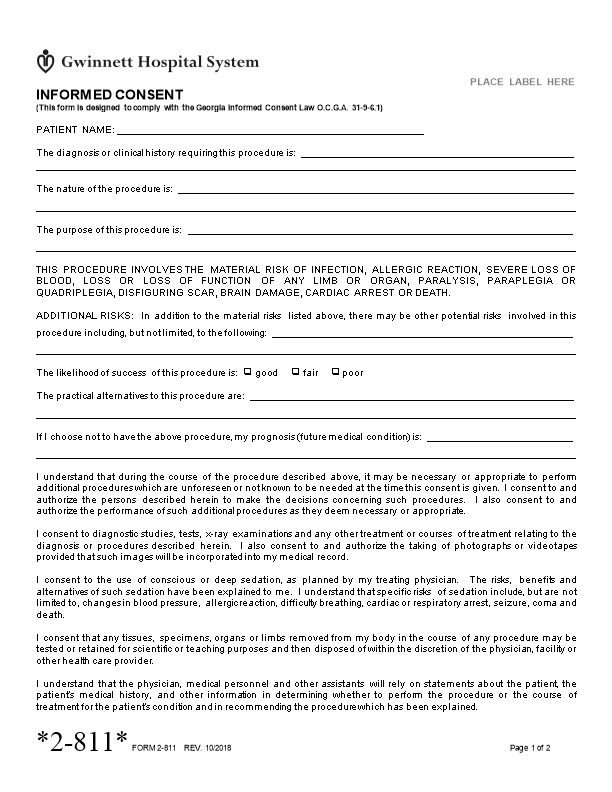 This Form Is Designed to Comply with the Georgia Informed Consent Law O.C.G.A. 31-9-6.1