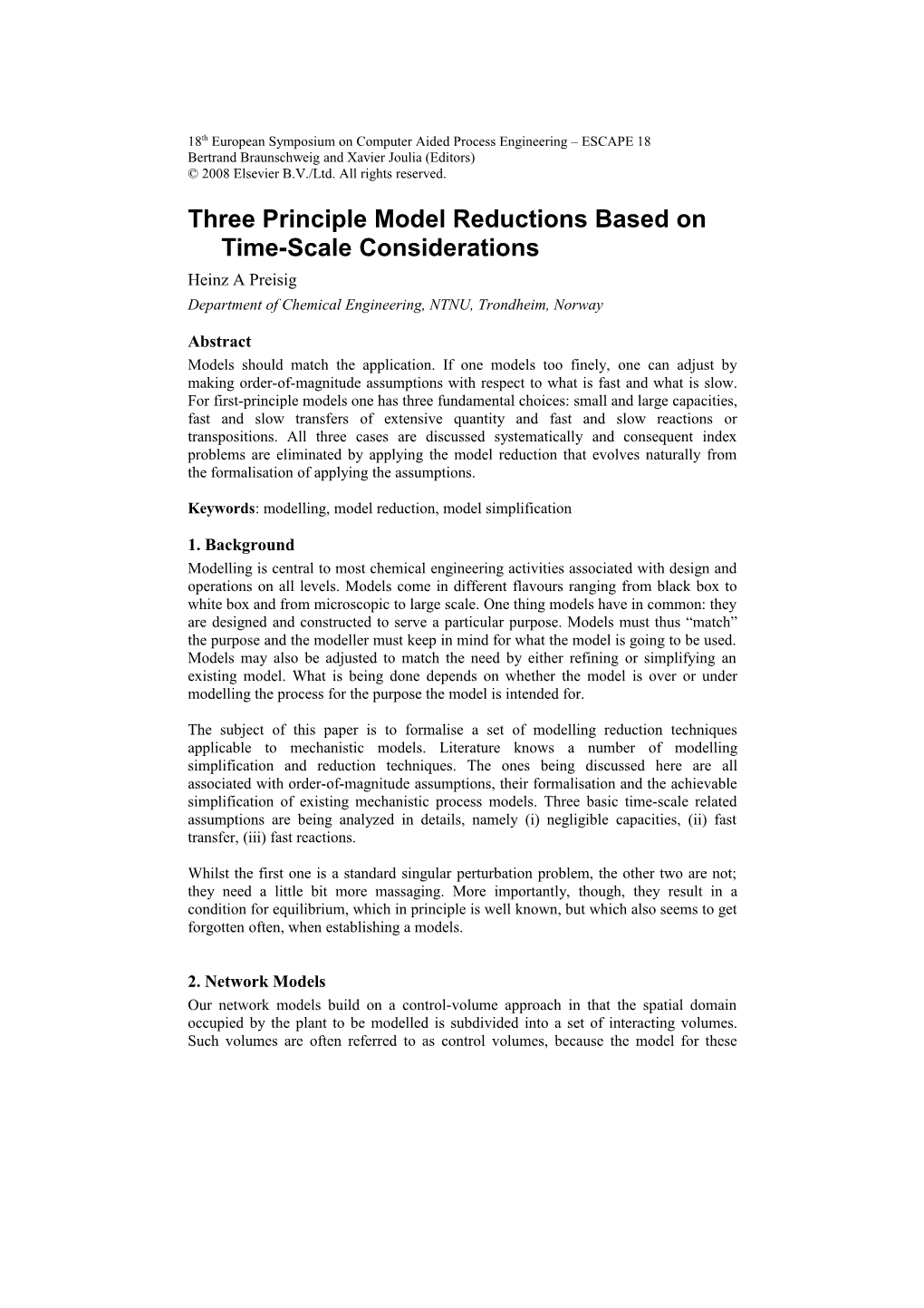 Three Principle Model Reductions Based on Time-Scale Considerations