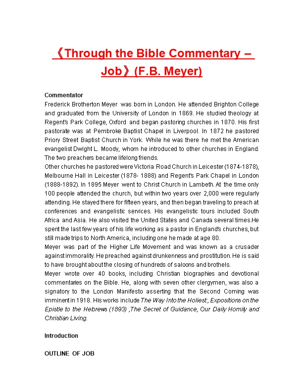 Through the Bible Commentary Job (F.B. Meyer)