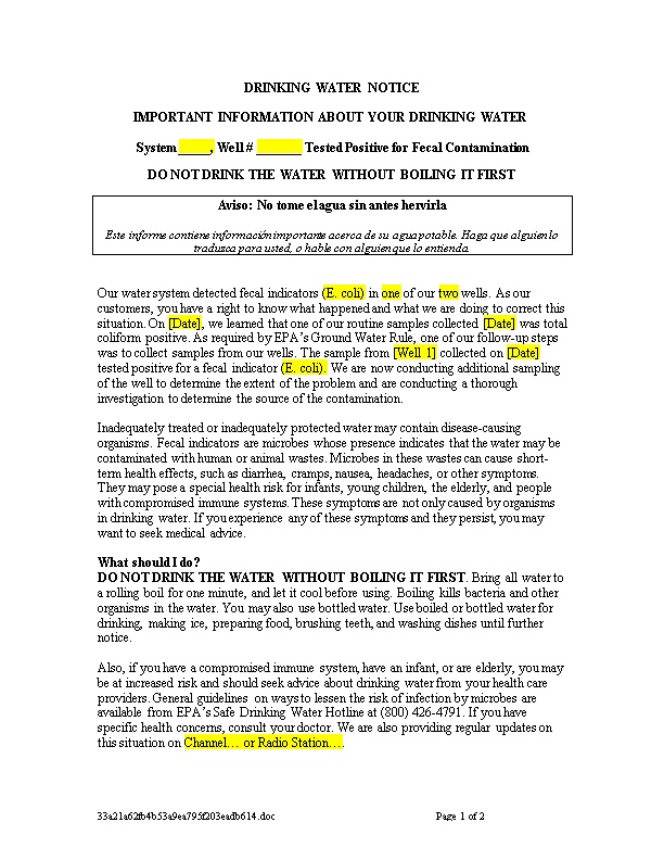 Tier 1 Public Notification for a Fecal Indicator-Positive Triggered Source Water Sample