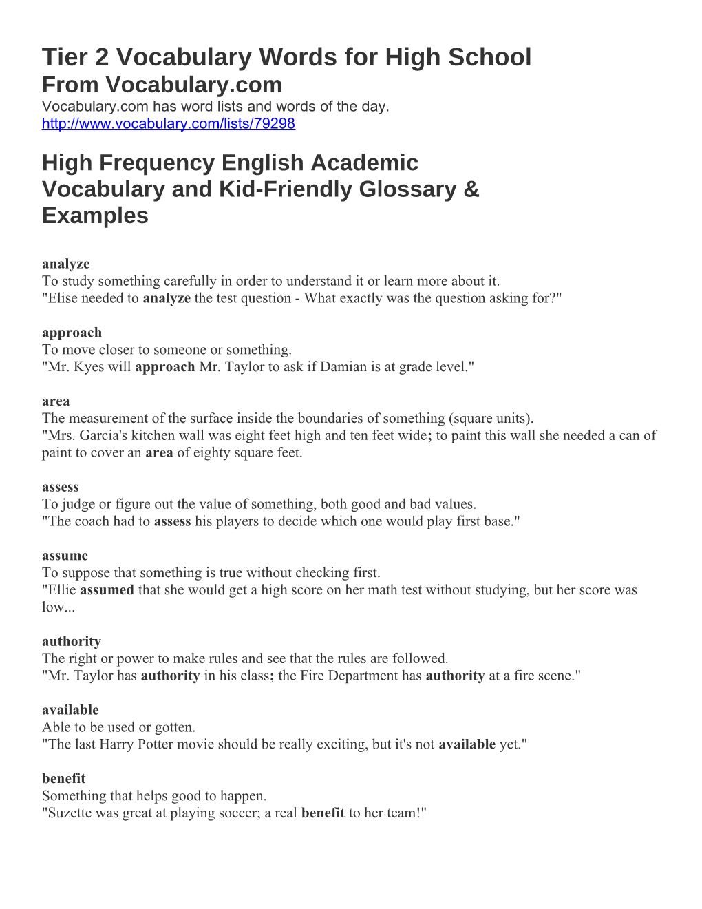 100 Vocabulary Words For High School Students