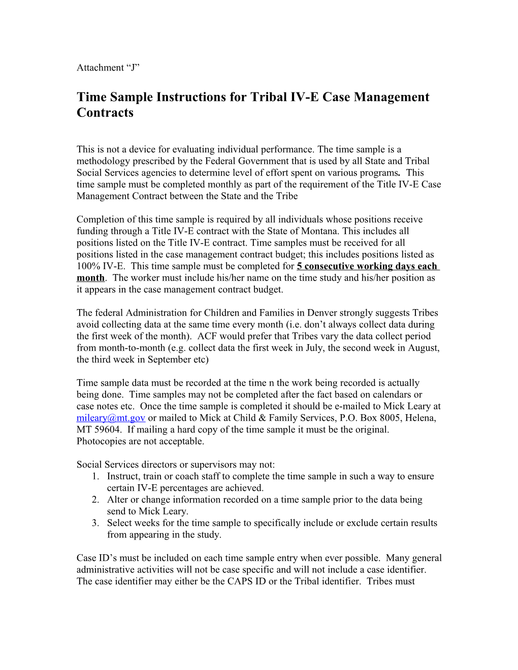 Time Sample Instructions for Tribal IV-E Case Management Contracts