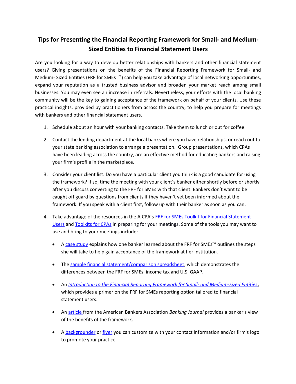 Tips for Presenting the FRF for Smes to Financial Statement Users
