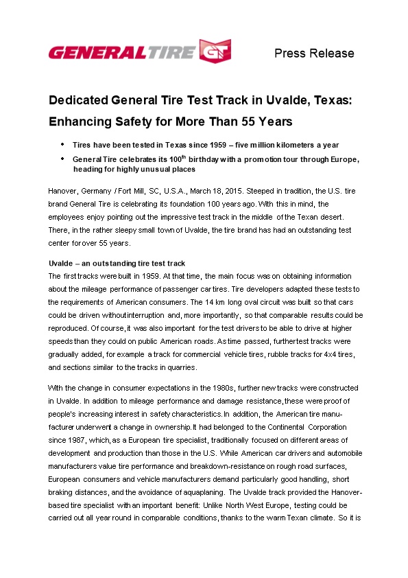 Tires Have Been Tested in Texas Since 1959 Five Million Kilometers a Year