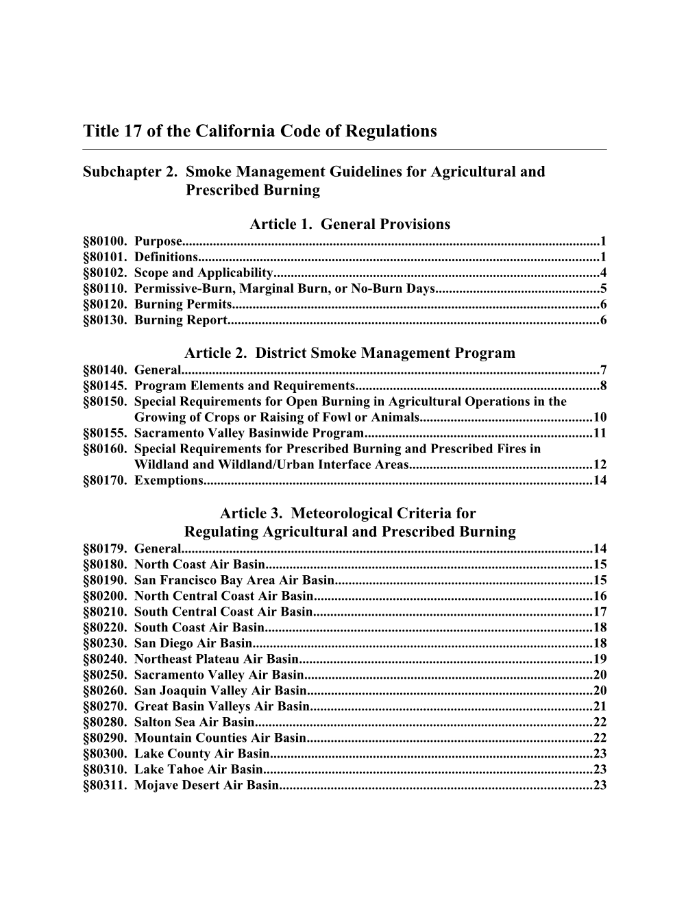 Title 17 of the California Code of Regulations