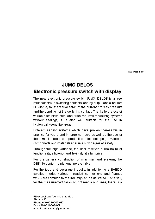 Title: JUMO DELOS Electronic Pressure Switch with Display
