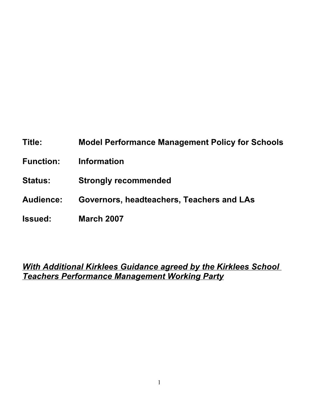 Title: Model Performance Management Policy for Schools