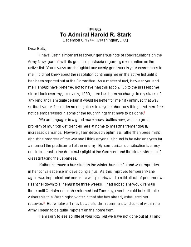 To Admiral Harold R. Stark
