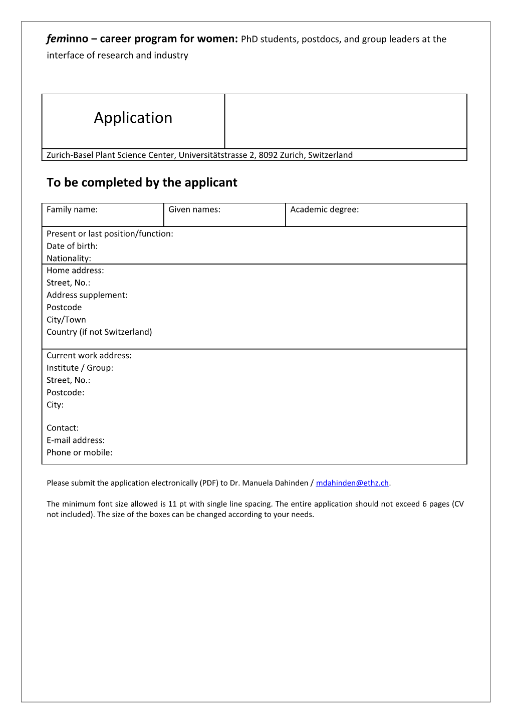 To Be Completed by the Applicant