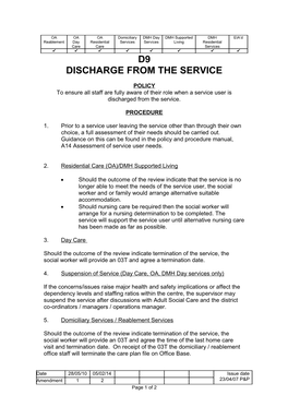 To Ensure All Staff Are Fully Aware of Their Role When a Service User Is Discharged From