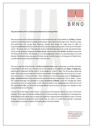 Top Personalities of the Contemporary Theatre Are Coming to Brno