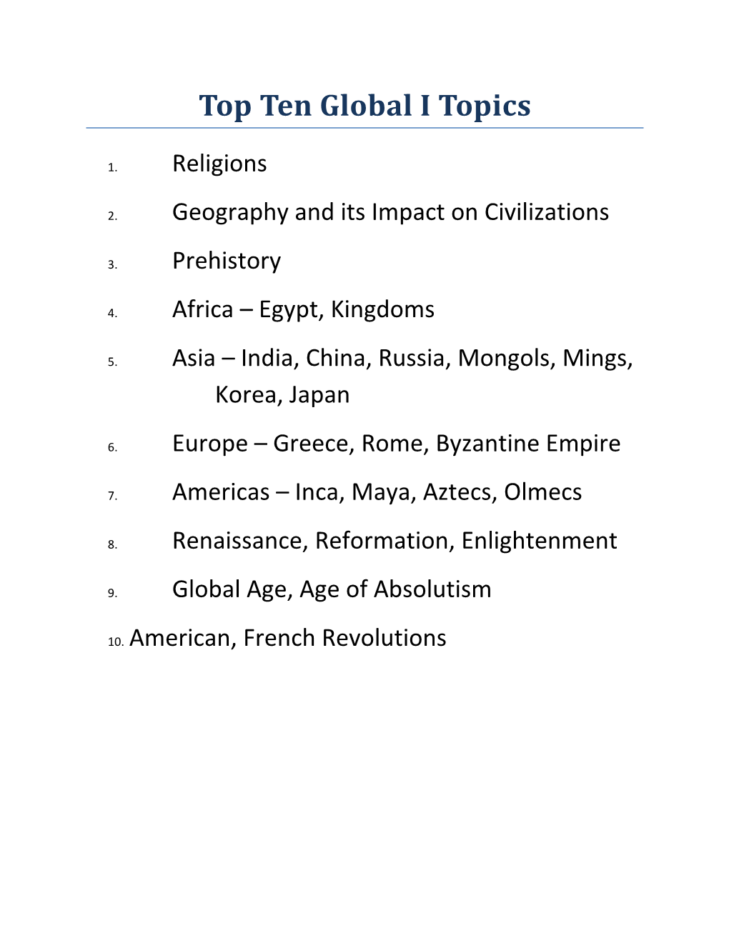Top Ten Global I Topics