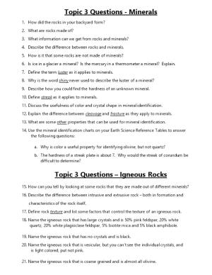 Topic 3 Questions - Minerals
