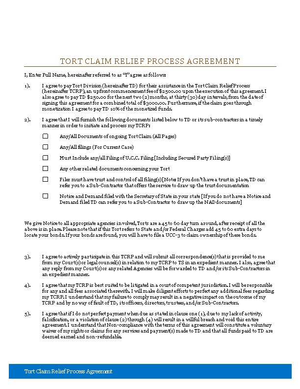Tort Claim Relief Process Agreement