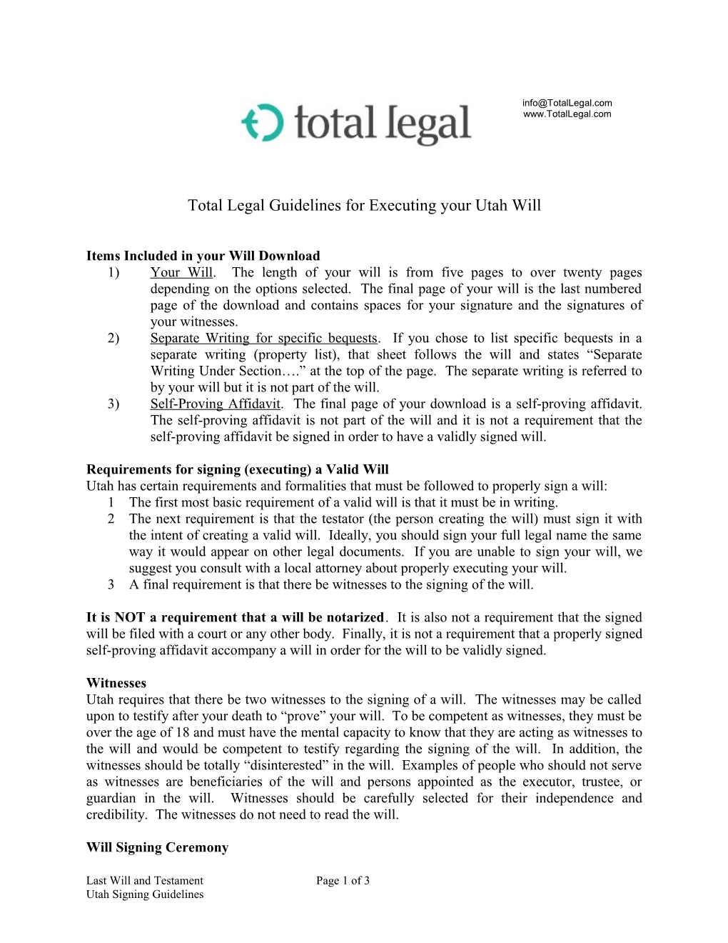 Total Legal Guidelines for Executing Your Utah Will