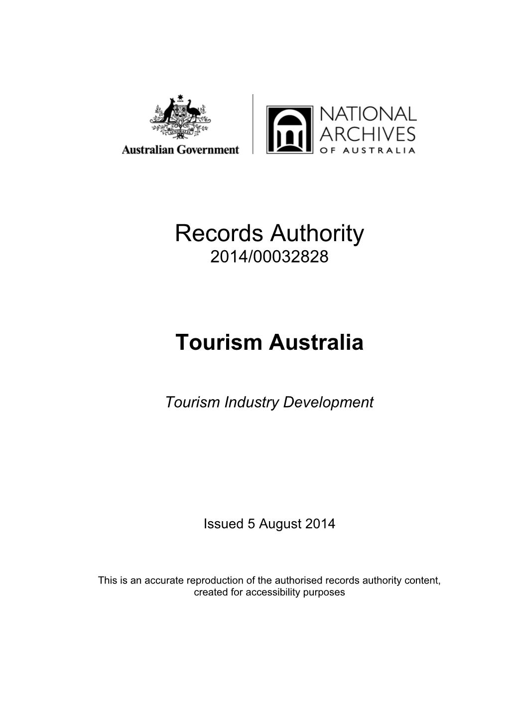 Tourism Australia Tourism Industry Development 2014/00032828