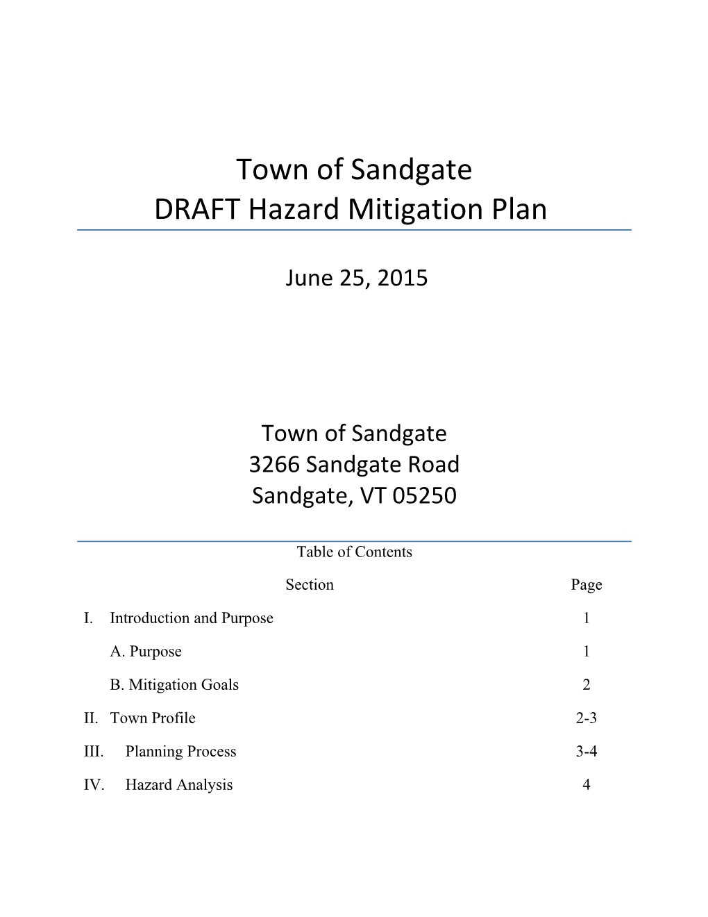 Town of Sunderland Hazard Mitigation Plan